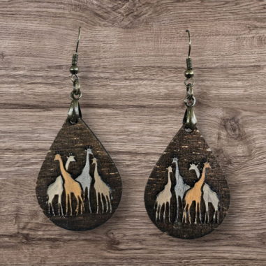 Giraffe Herd Wooden Drop Earrings