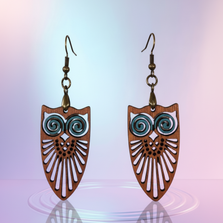 Handcrafted Wooden Owl  Laser Cut Wooden Earrings