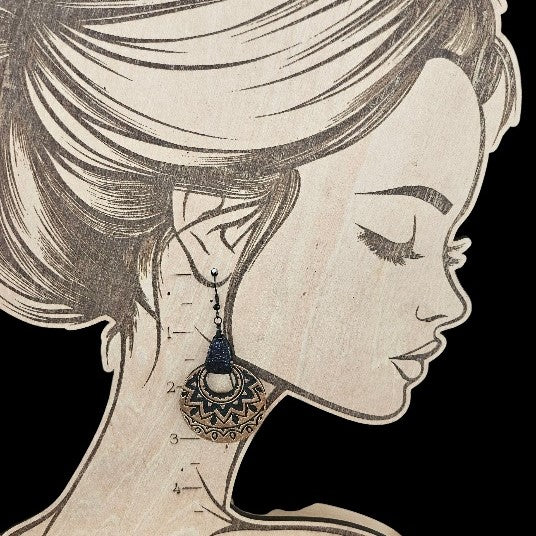 Elegant Black And Gold Tribal Laser Cut Wooden Earrings