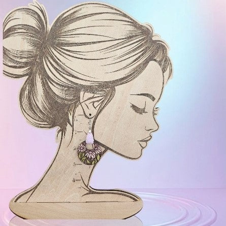 Wooden Floral Engraved Laser Cut Wooden Earrings