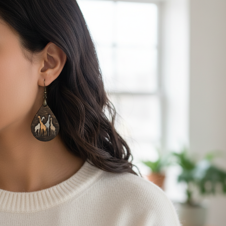 Giraffe Herd  Laser Cut Wooden Earrings