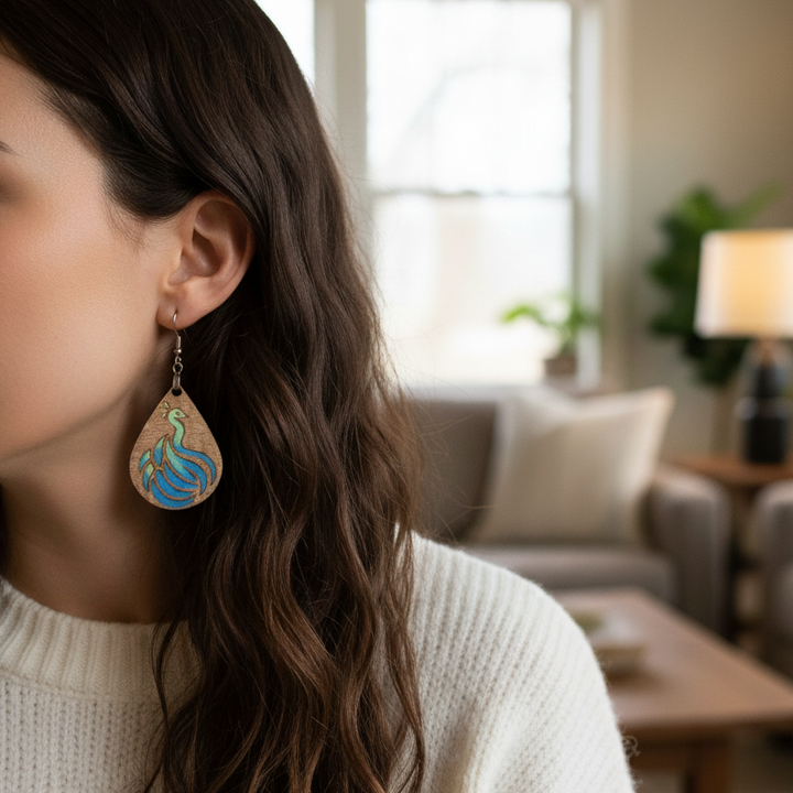 Wooden Earthy Brown Laser Cut Wooden Earrings