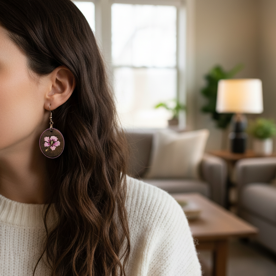 Pink Hyacinth  Laser Cut Wooden Earrings