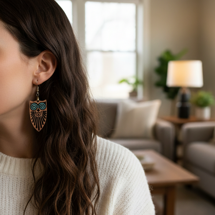 Handcrafted Wooden Owl  Laser Cut Wooden Earrings