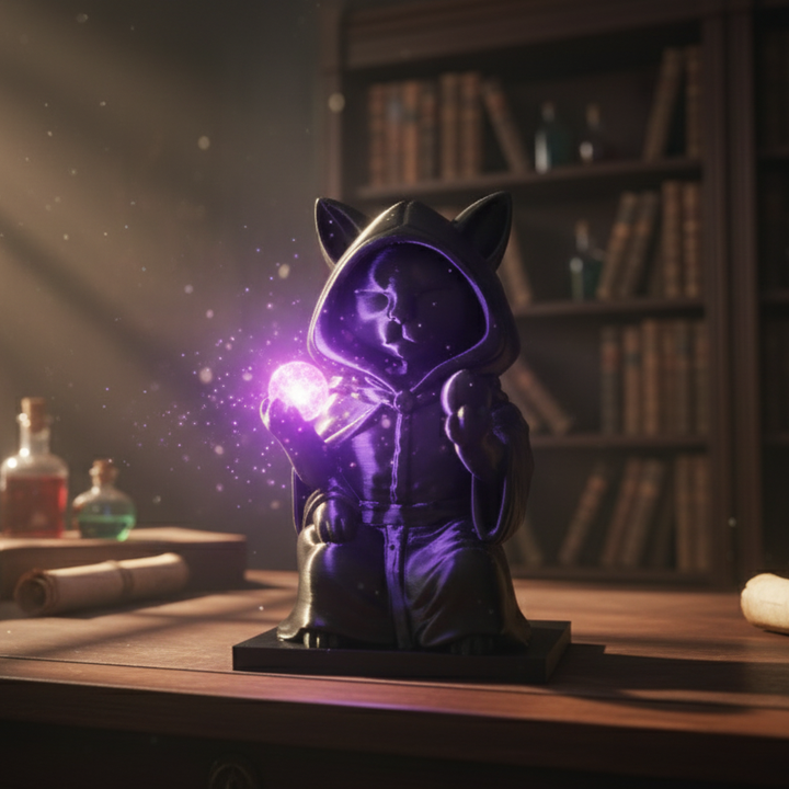 Black Cat Wizard Sculpture 3D Printed