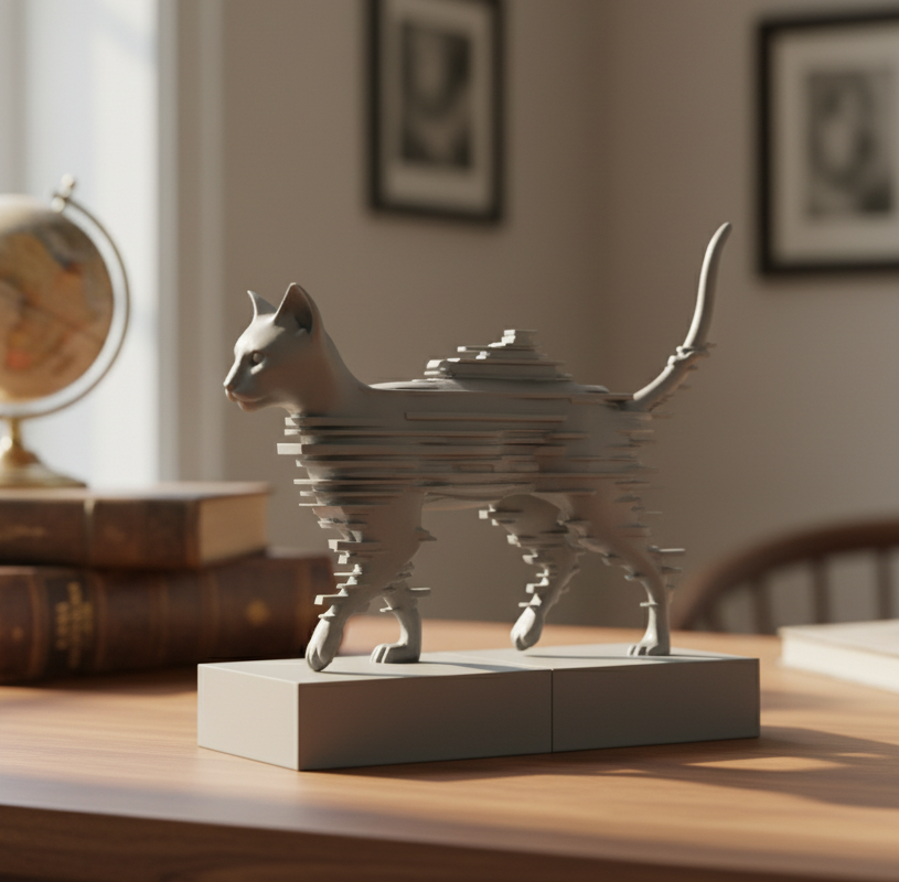 Glitchy Cat Sculpture 3D Printed