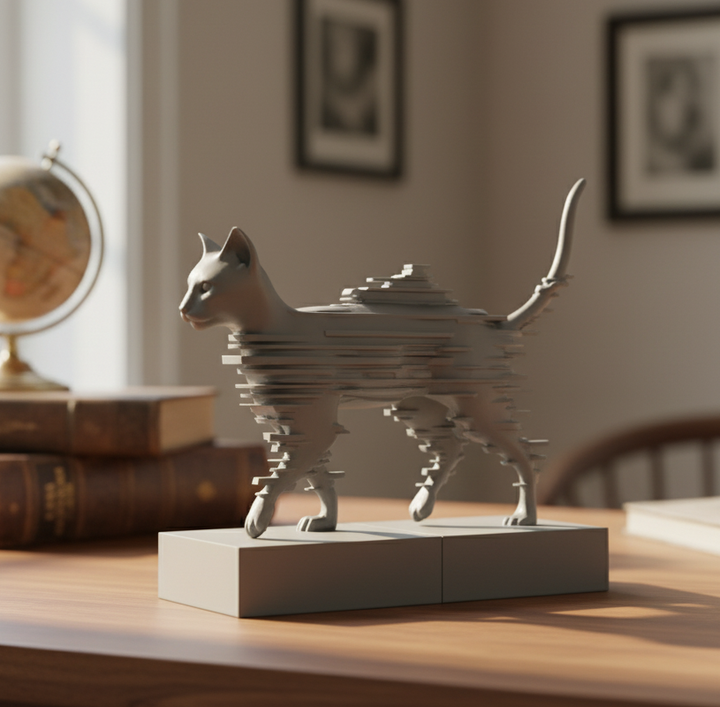 Glitchy Cat Sculpture 3D Printed
